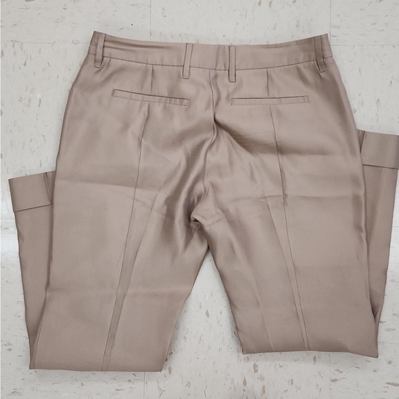 Burberry Tan Silk Blend Pants with Cuffed Ankle Trousers | Women's Size 8 - Picture 2 of 6